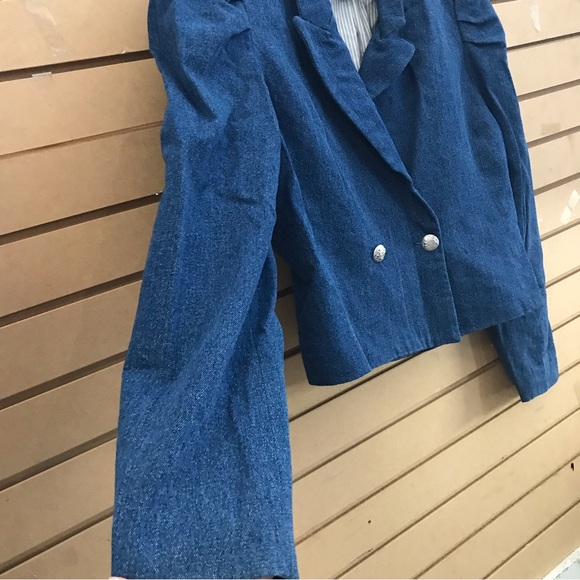 500 Maison Cinqcent Blue Denim Puff Sleeve Blazer Crop XL Jacket - Picture 7 of 16